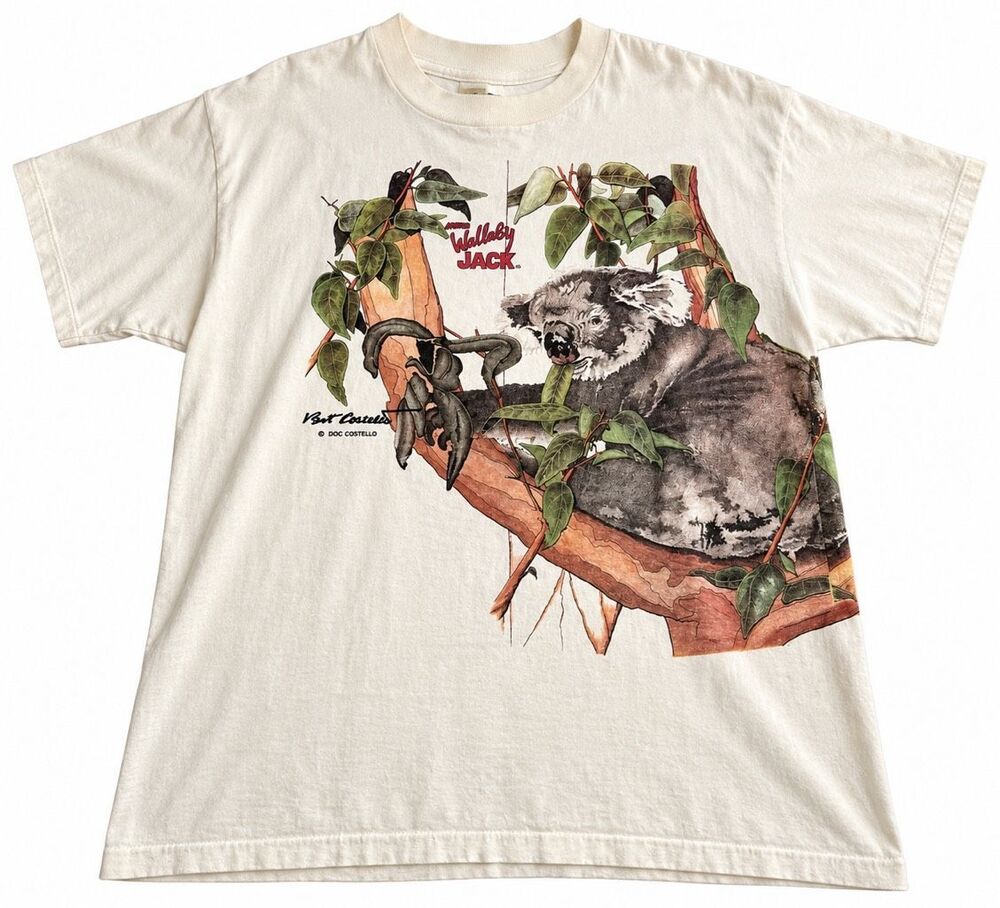 Aussie Wallaby Jack Vintage Single Stitch AOP Koala Graphic T-Shirt Size XL